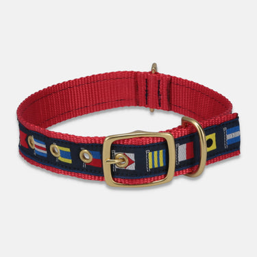 Code Flags Dog Collar Navy Ribbon on Red Webbing